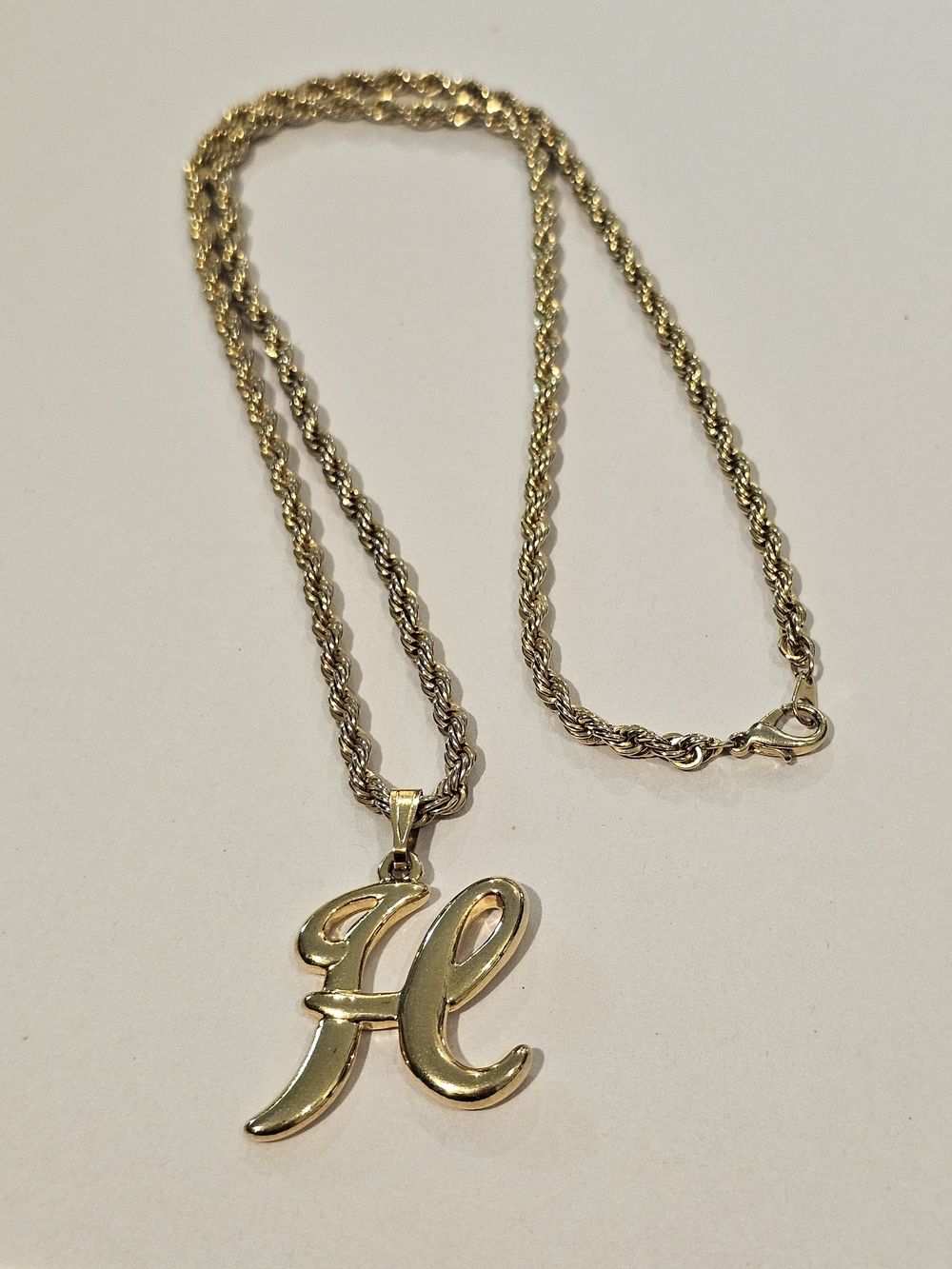 Gold Initial 'H' Rope Chain Necklace